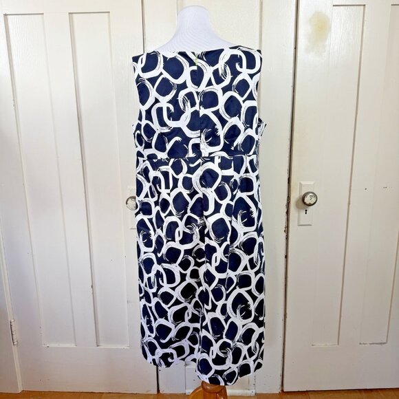 Avenue Navy Blue White Size 16 A Line Dress Office Career Wedding Guest - Picture 6 of 11